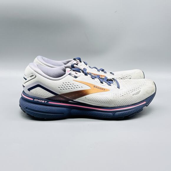 Brooks Shoes Womens 8.5 White Navy Pink Ghost 15 Road Running Athletic Sneakers - Picture 1 of 10